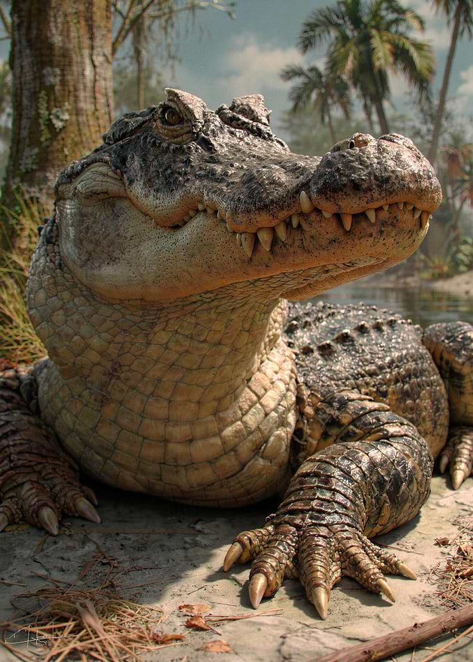 Close-up of an alligator in a swamp