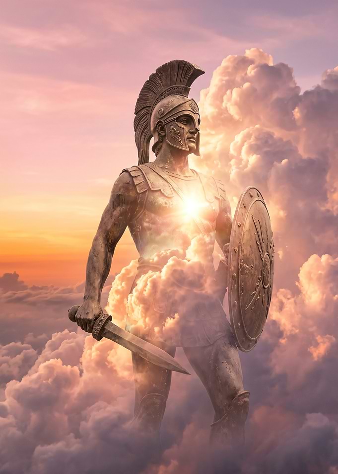 Warrior Statue in Clouds