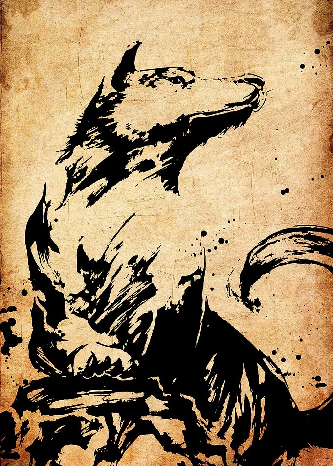 Ink Wash Wolf Portrait