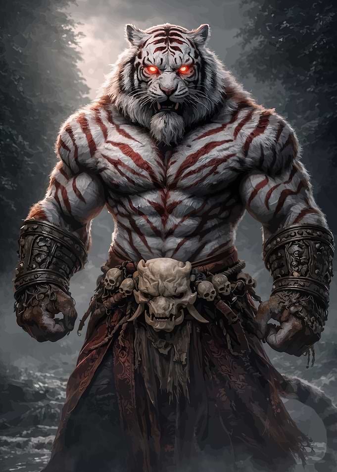 Warrior White Tiger with Glowing Eyes