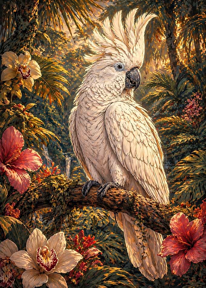 White Cockatoo in Tropical Paradise