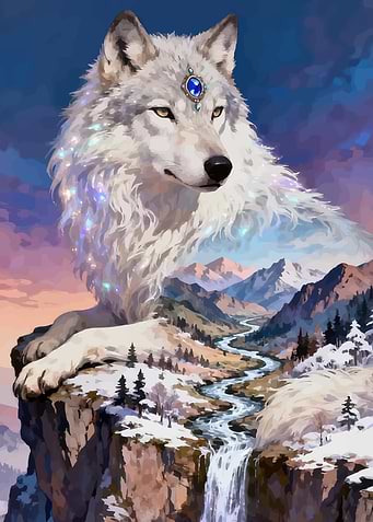 Majestic Wolf Overlooking a Winter Landscape