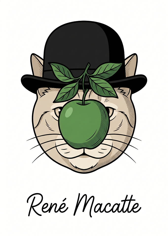 Surreal Cat with Apple and Bowler Hat