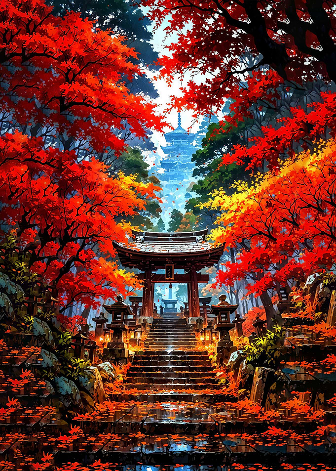 Autumn Temple Path