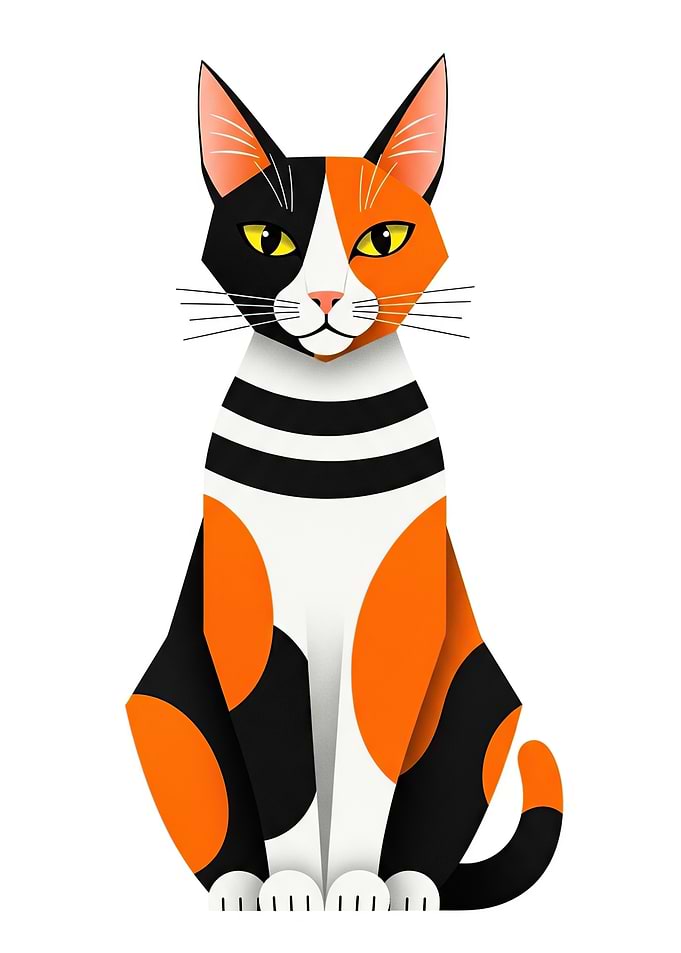 Stylized Calico Cat Illustration