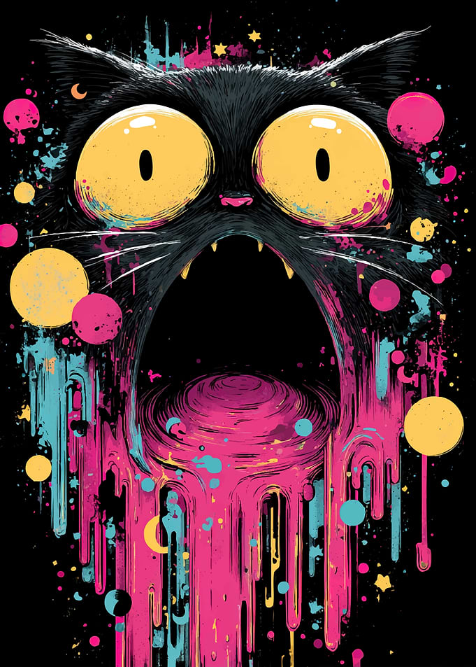Psychedelic Black Cat with Dripping Paint