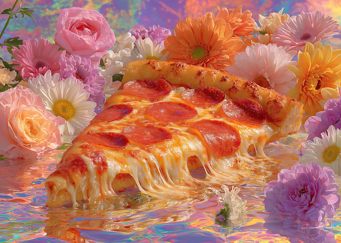 Pepperoni Pizza Slice with Flowers