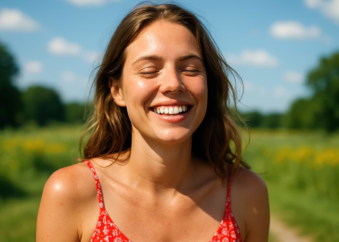 Woman laughing in a field