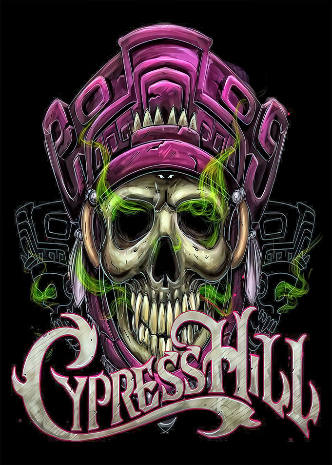 Cypress Hill Skull with Aztec Headdress