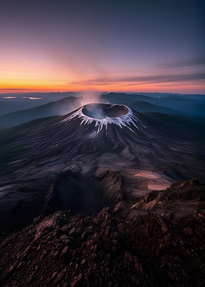 Volcano Erupting at Sunrise