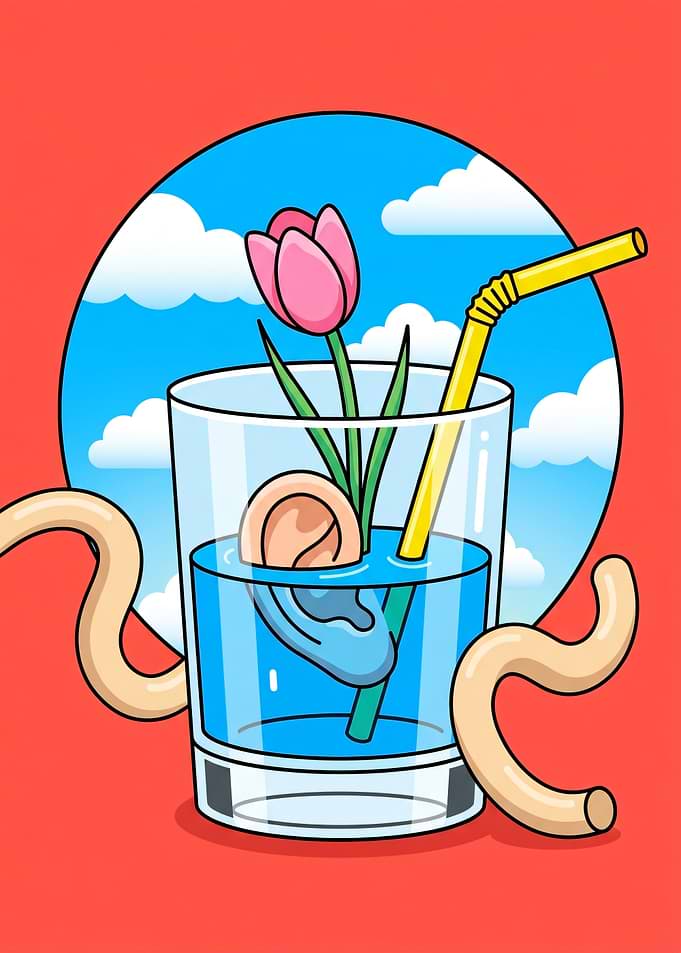 Surreal Drink with Ear and Tulip