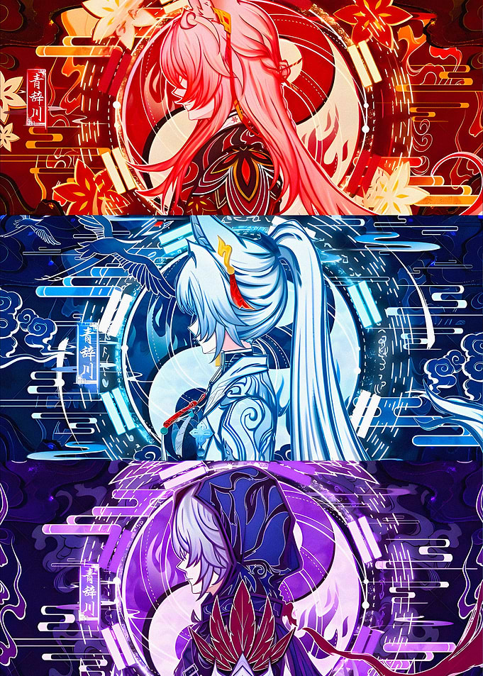 Anime Characters in Distinct Color Palettes