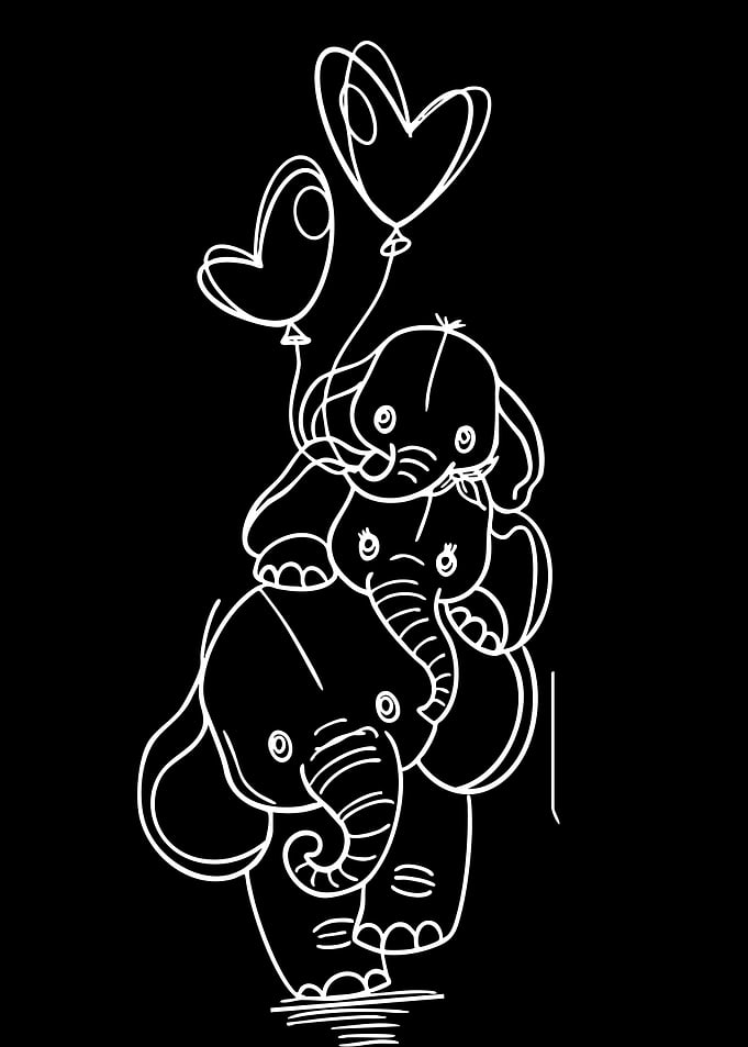 Three Elephants Stacked with Heart Balloons
