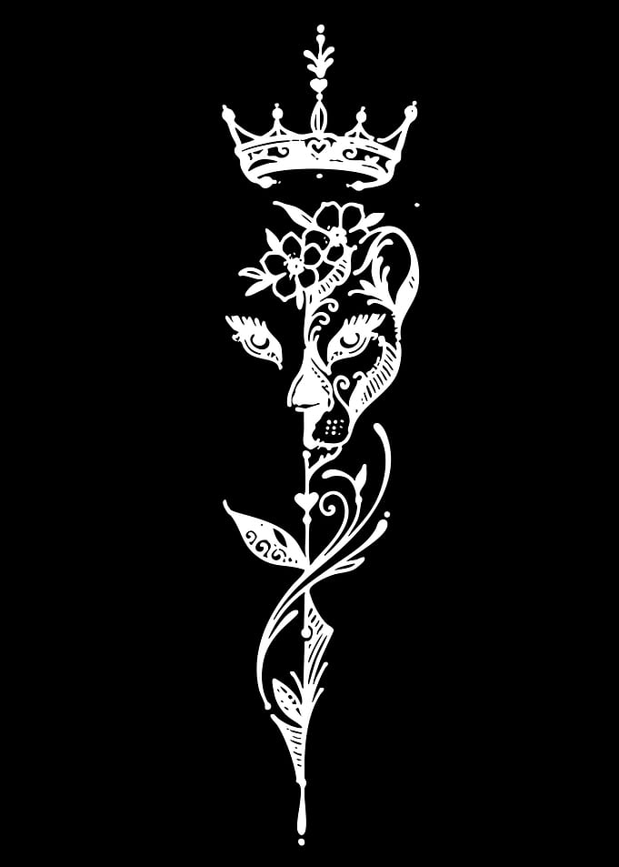 Floral Lioness Crown Tattoo Design