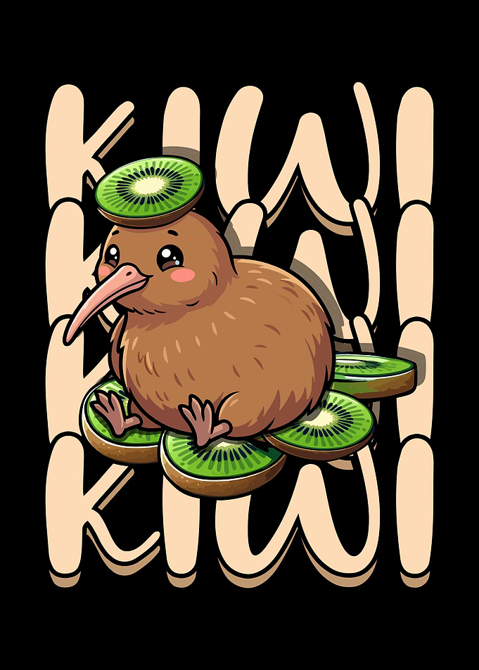 Cute Kiwi Bird with Kiwi Slices