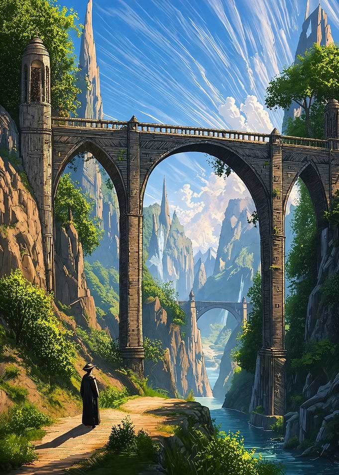 Fantasy Bridge Over a Mountain Gorge