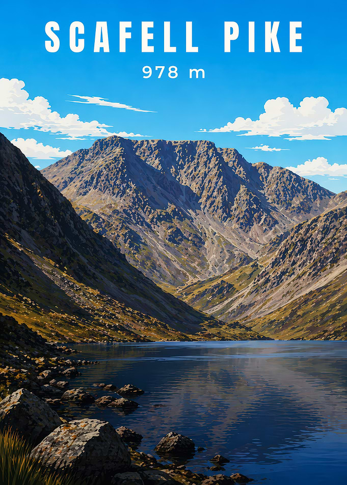 Scafell Pike Lake District Metal Poster - England Highest Mountain Art - Retro Travel Art - Cumbria Decor