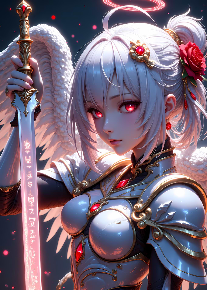 Anime Angel Warrior with Glowing Sword