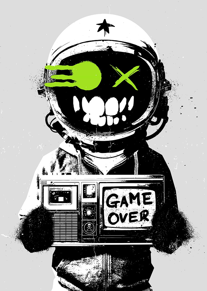 Astronaut with Boombox 'Game Over'