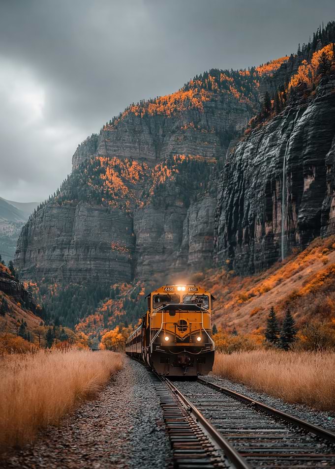 Train in Autumn Mountain Landscape