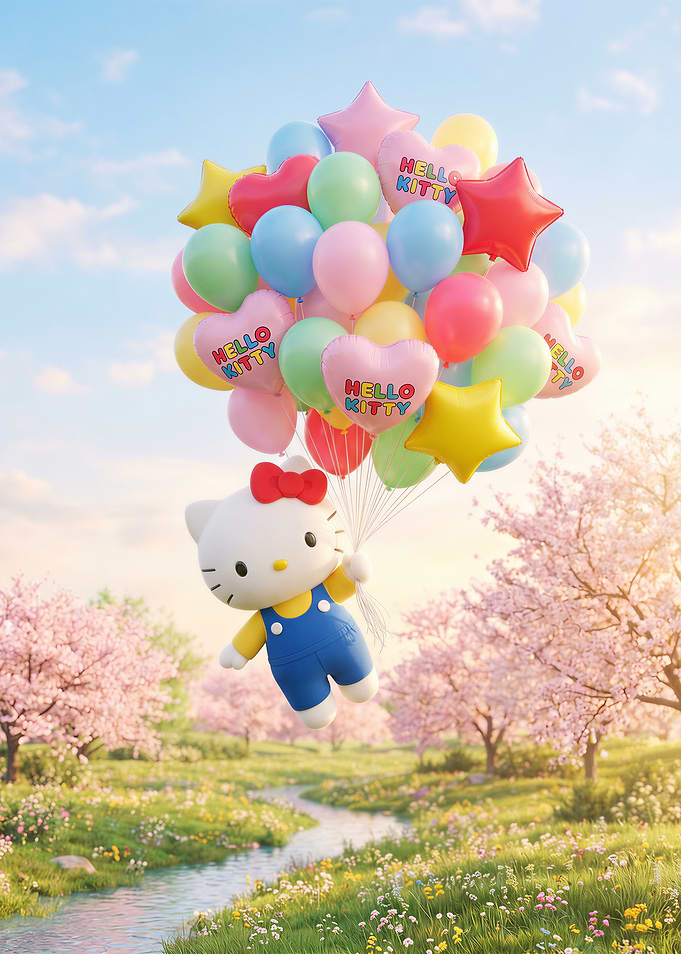 Hello Kitty Floating with Balloons