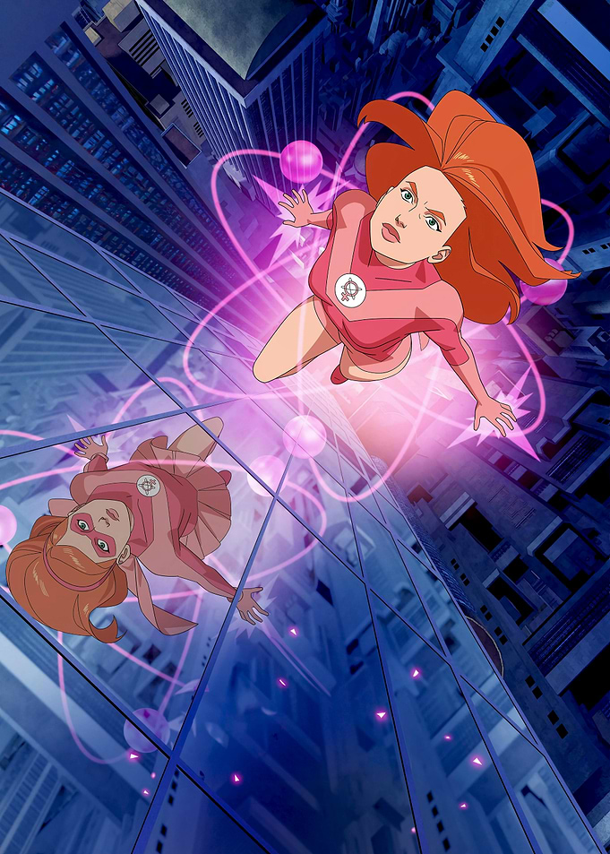 Invincible Characters Flying Over City