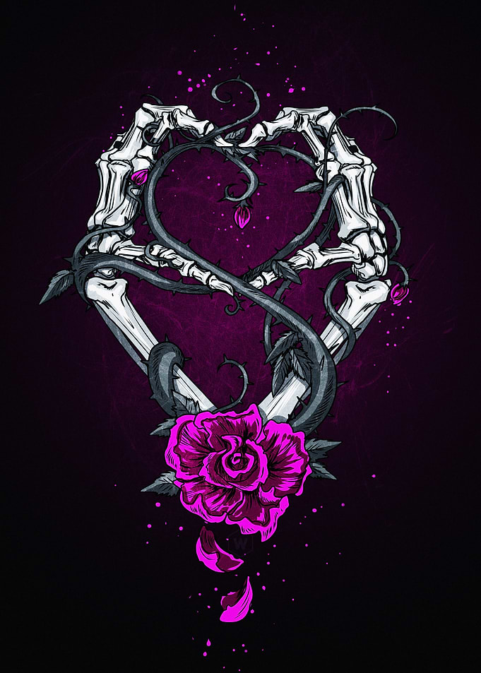 Skeleton Hands Heart Rose