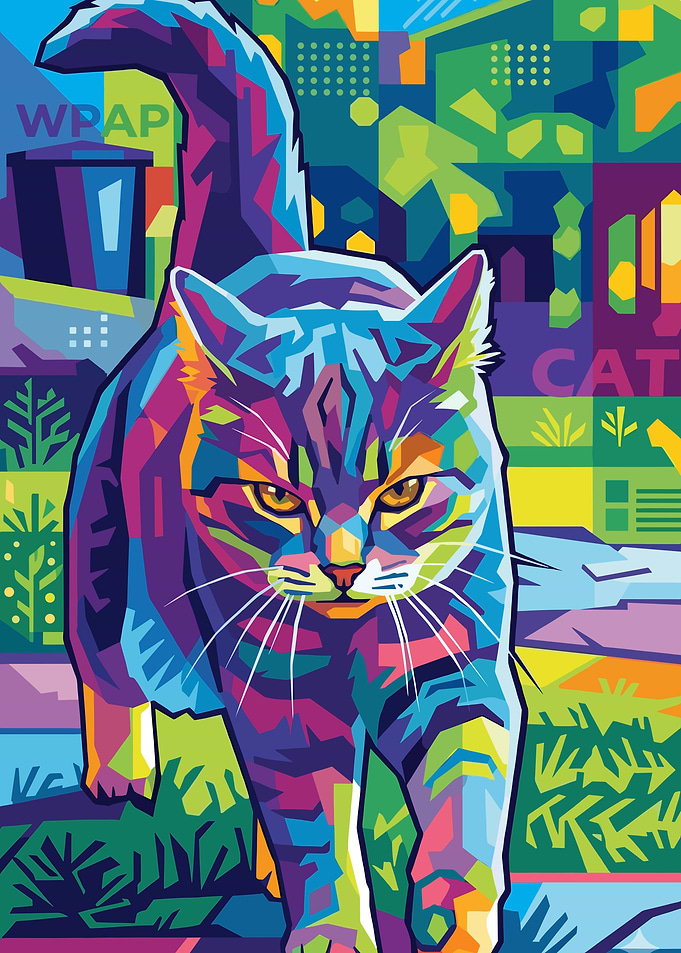 Colorful Cat WPAP Art
