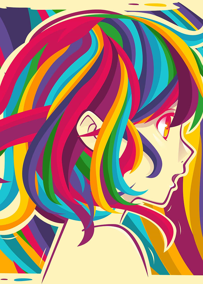 Anime Girl with Rainbow Hair