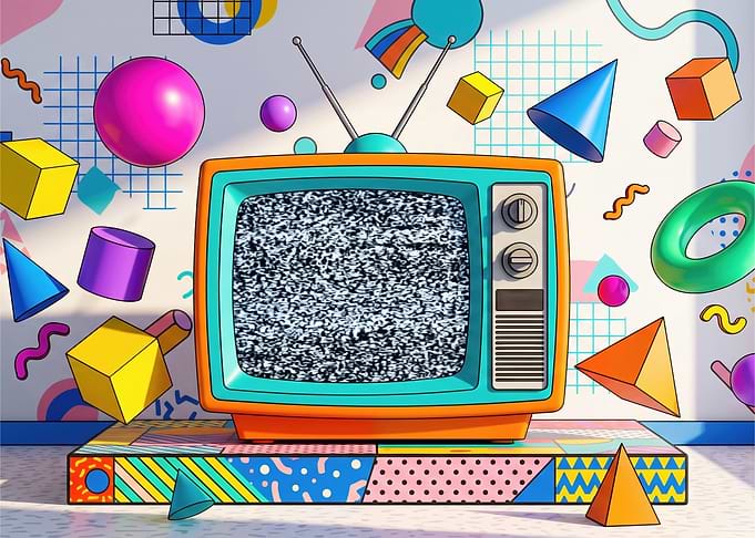 Retro TV with 80s Geometric Shapes