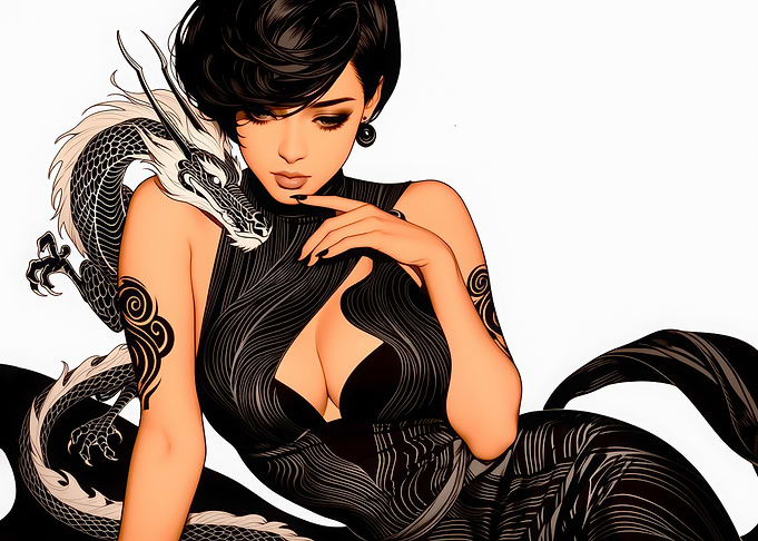 Sexy Black Dragon Geisha Tattoo Dress