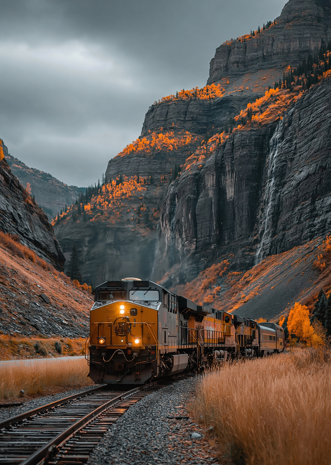 Train in Autumn Mountain Landscape