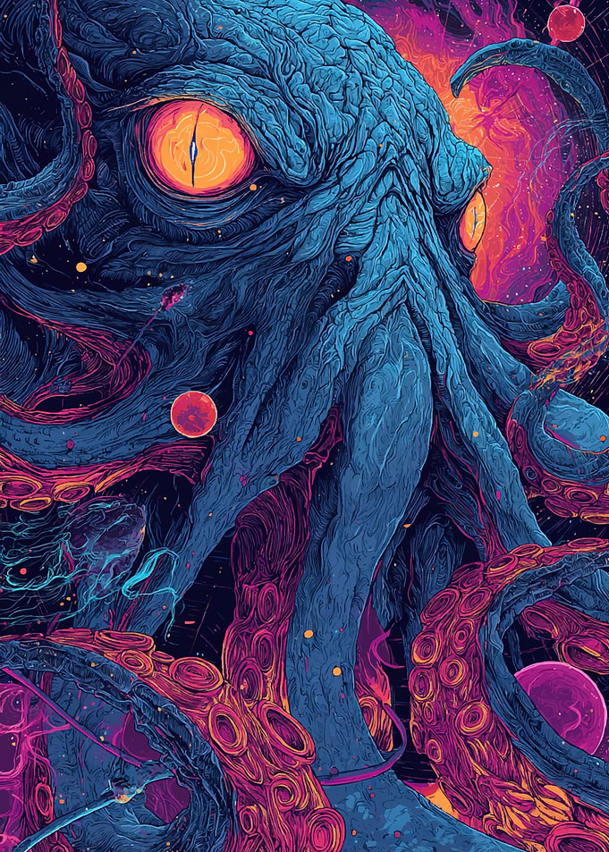Cosmic Kraken with Glowing Eyes