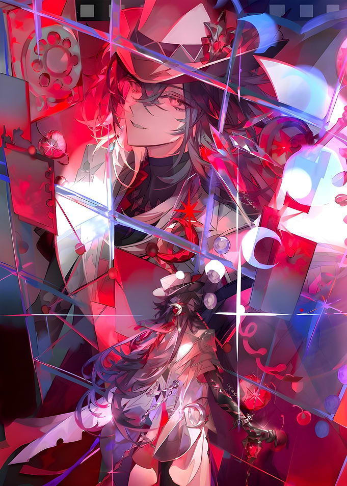 Anime Character in Abstract Red and Blue