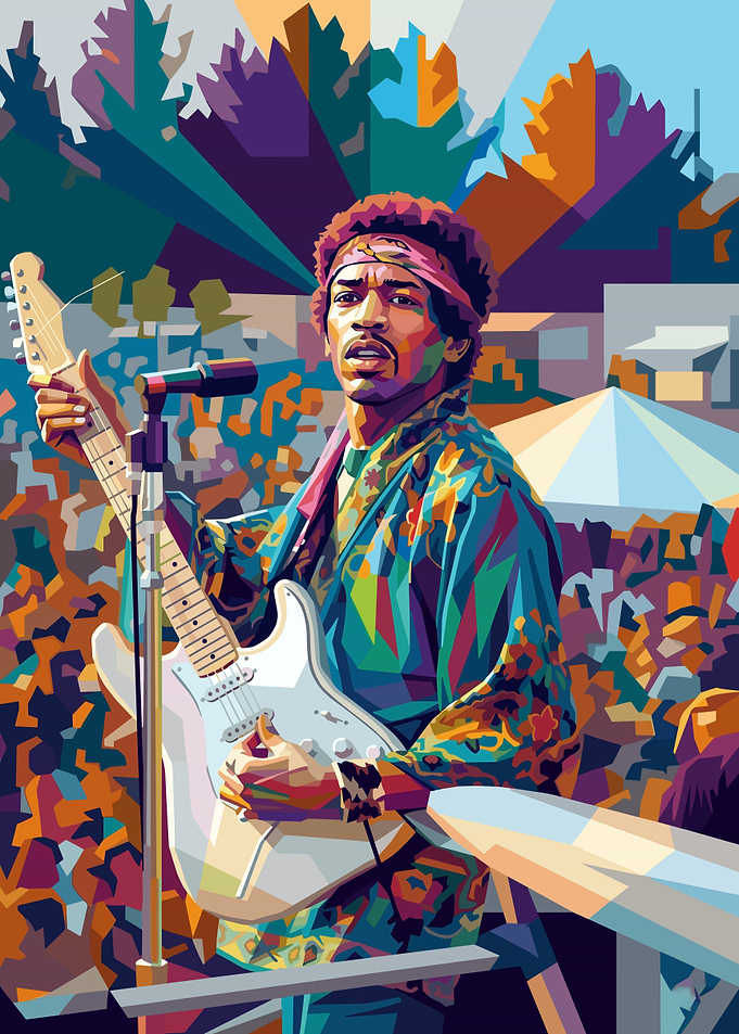 Jimi Hendrix performing on stage