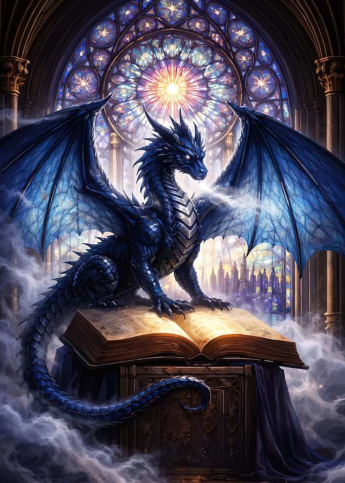 Blue Dragon on Ancient Book