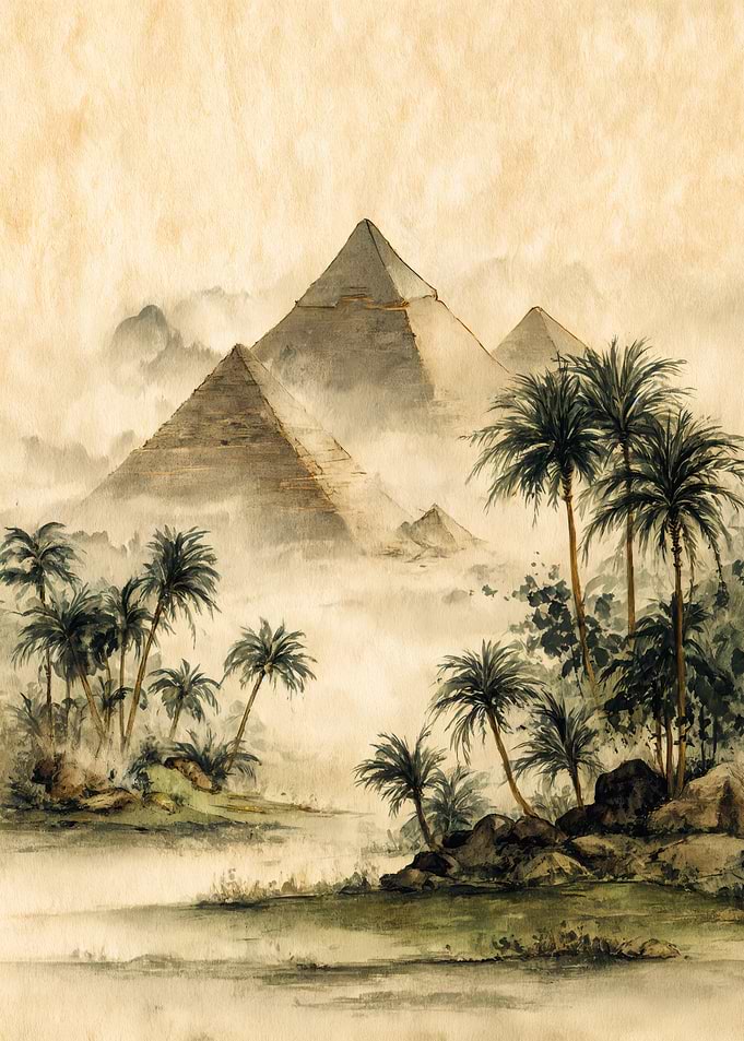 Egyptian Pyramids Desert Oasis Art