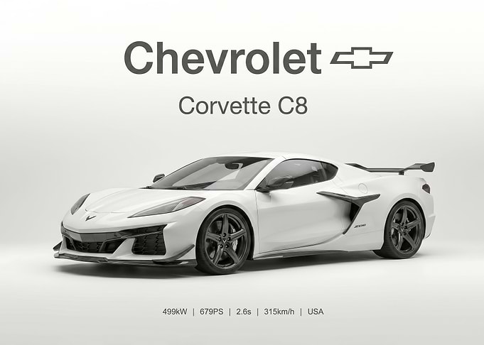 White Chevrolet Corvette C8 sport car poster