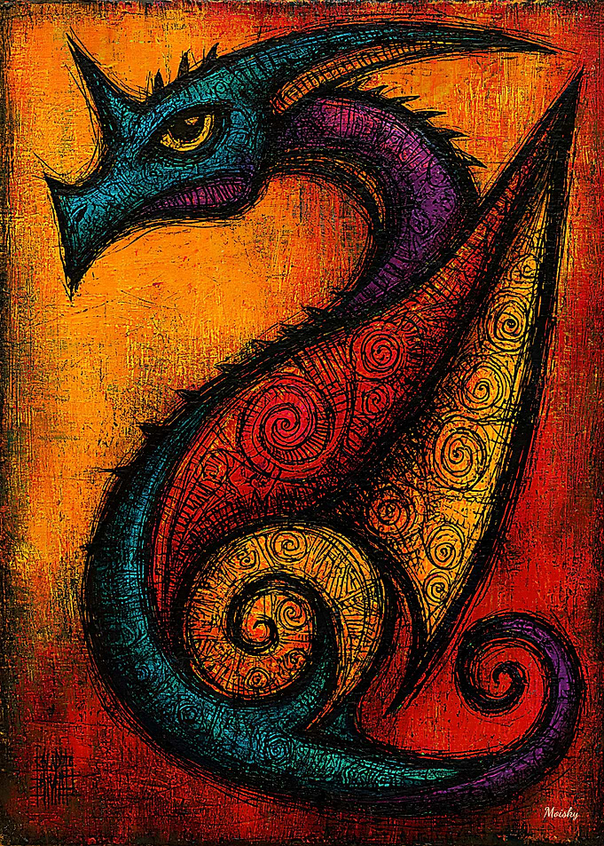 Mythic Dragon in Color Fields Expressionist Poster
