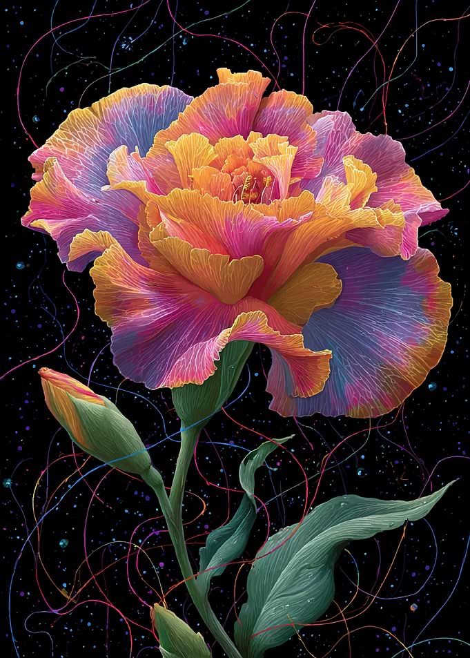 Vibrant Psychedelic Flower with Bud