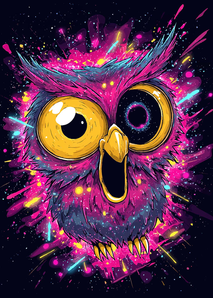 Psychedelic Owl with Cosmic Eyes