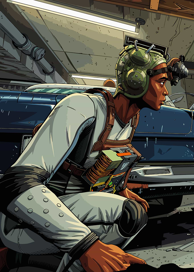 Sci-fi Mechanic in Garage