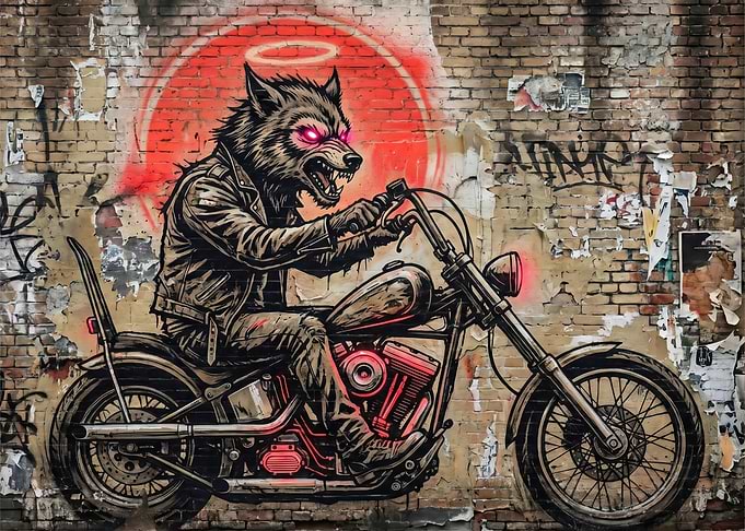 Wolf Biker Graffiti Art