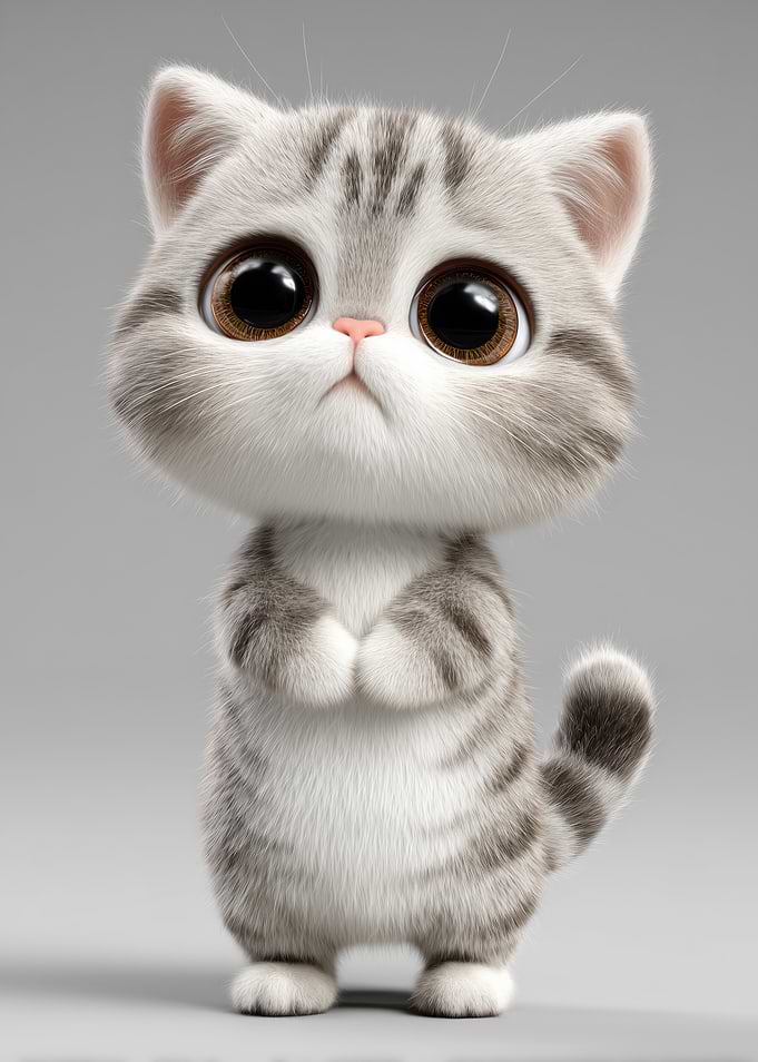 Cute 3D Cartoon Kitten Wall Art