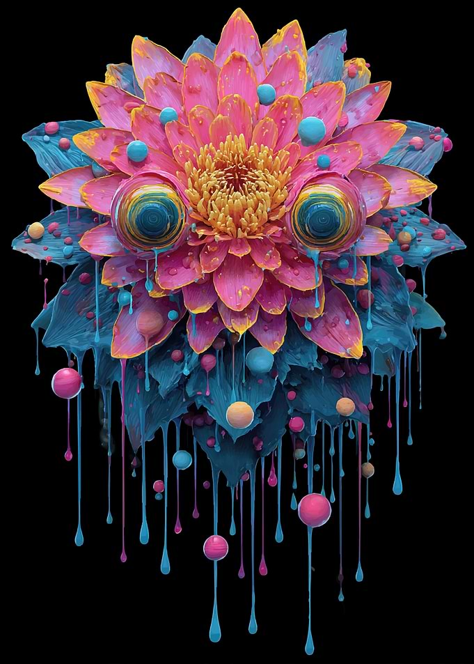 Surreal Drip Flower with Eyes