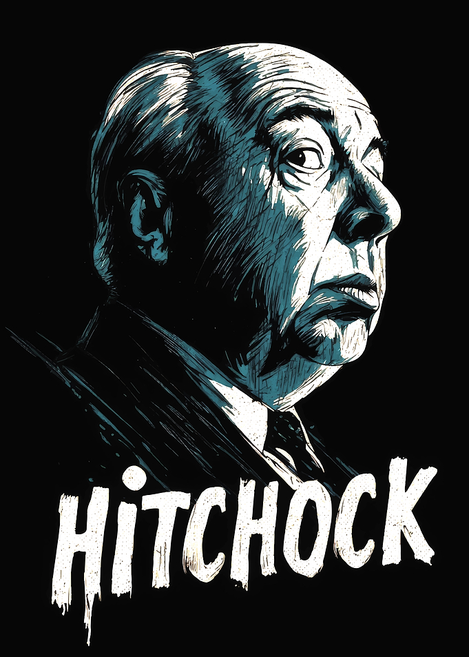 Alfred Hitchcock Portrait with Text