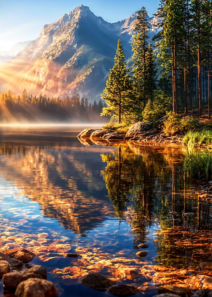 Golden Dawn on the Mountain Lake