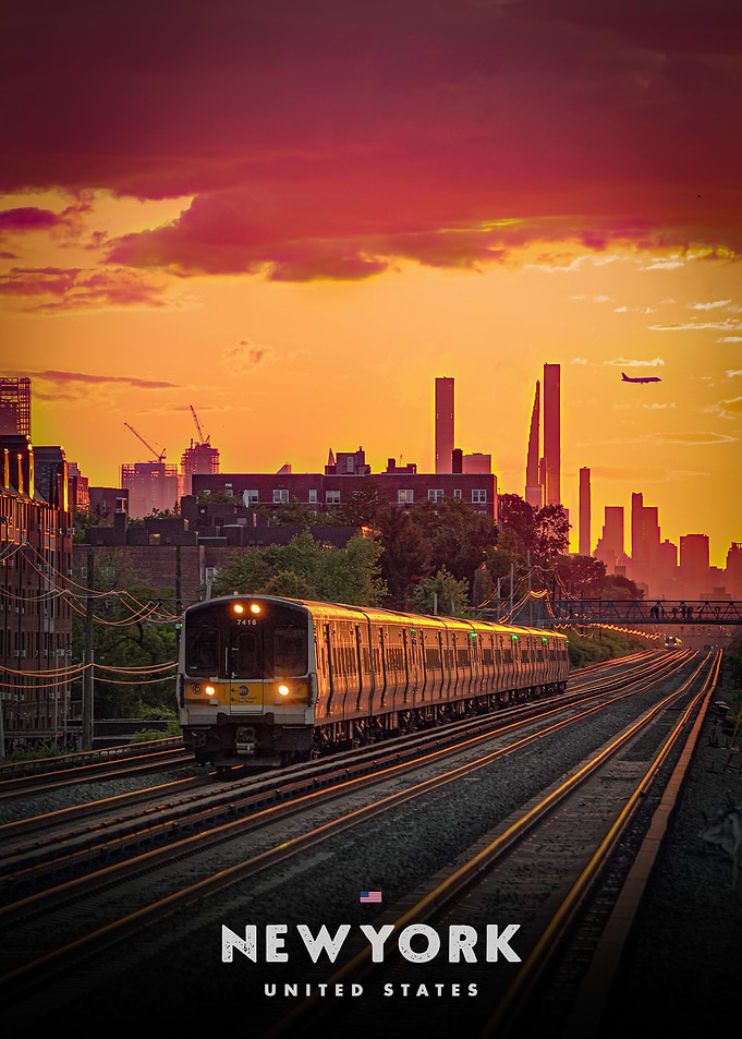 New York Train at Sunset