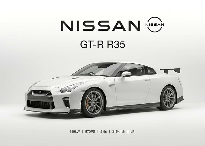 white Nissan GT-R R35 sport car poster