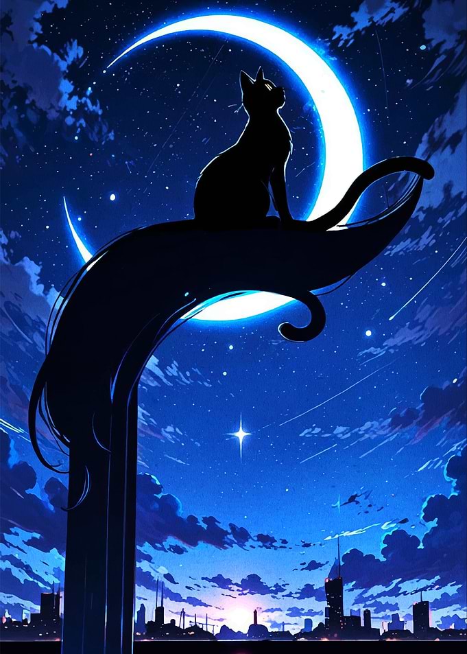 Black Cat on Crescent Moon